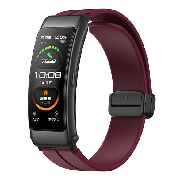 Til Keep B4/Huawei Watch Fit Mini 16mm Silikone Rem Udskiftning Urrem, Sort Foldespænde Wine Red