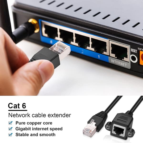 Ethernet Extender Panelmontering Rj45 Han til Hun Kabel (2-pak)
