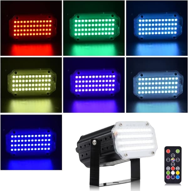 Mini Strobelys, 48 LED Discolys, Oppgradert Partylys med Fjernkontroll, Lydaktivert og Hastighetskontroll LED for Disco, Bryllup, Jul