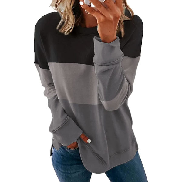 Løs Crew Neck Pullover Genser Langermet Topp Dame