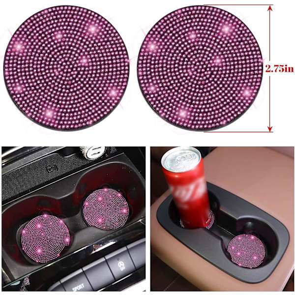 7-pack rosa bling biltillbehör set för kvinnor, rosa diamant rattöverdrag set 15 tum, säkerhetsbälteskudde, växelspaksöverdrag, rosa bil bling r