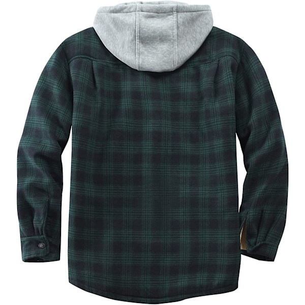 Rutete bomullsjakke for menn, fleeceforet flanellskjorte, Sherpa-jakke med knapper og hette for menn green M
