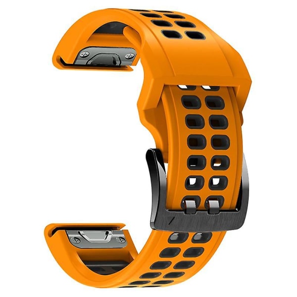 Pehmeä silikoninen urheiluranneke Garmin Fenix 7 / 6 / 5 -kelloon, pikakiinnitys, kaksivärinen kellon ranneke Orange  Black