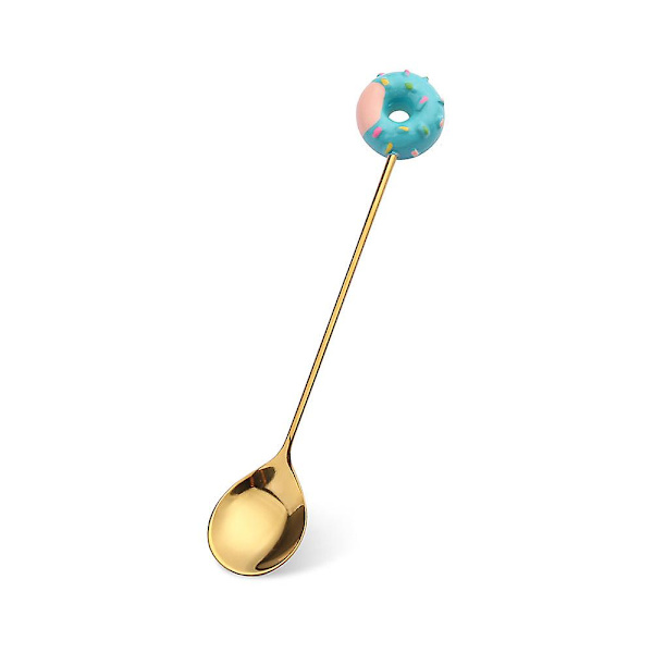 Lille ske dessert gaffel donut ske slikkepind macaron ske lille ske musehoved Donut gold spoon [blue]]