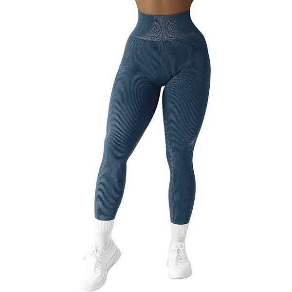Ribbade högmidjade träningsleggings för Yetsye kvinnor yogabyxor kompressionsgymtights