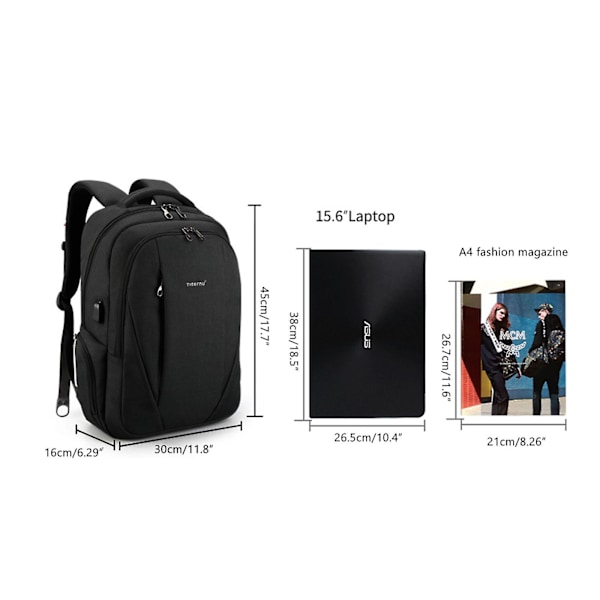 Ny Hot Laptop Ryggsekk Business Datamaskin Ryggsekker Med USB Ladeport College Skolesekk Passer Laptop Opp Til 15.6 Tommer Black