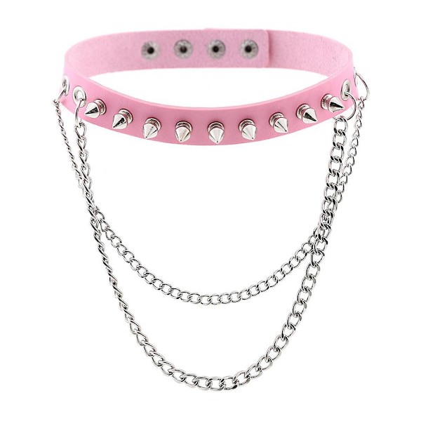 Punk Goth Metal Spike Studded Link Läder Krage Choker Halsband pink