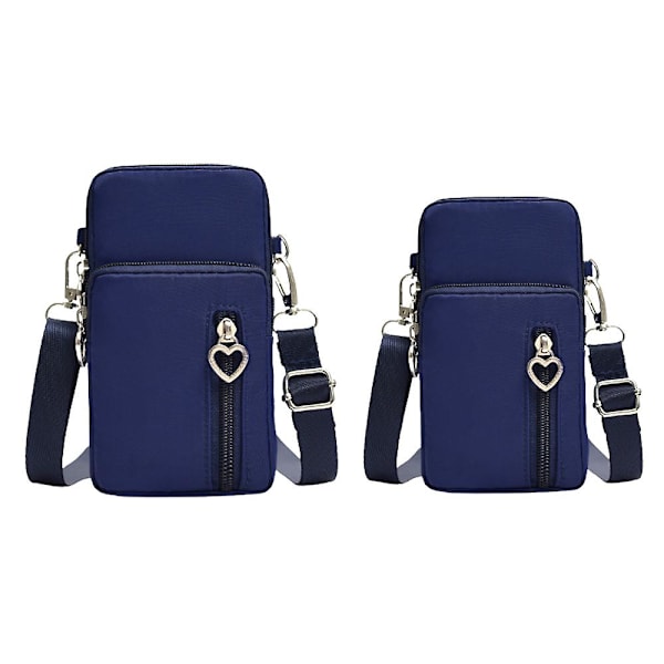 2 stk Telefonveske Lommebok Crossbody Veske Lettvekts Lommer Sportsarmbåndveske, 19*10*6cm+17*9*5cm navy blue