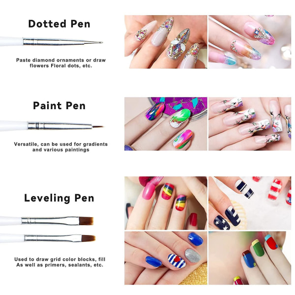 Nail Art Pensel Set Nail Design Penna Målningsverktyg med Nail Art Spot Pensel För Hemmasalong Diy Nail Art Nail Extension Gel Pensel