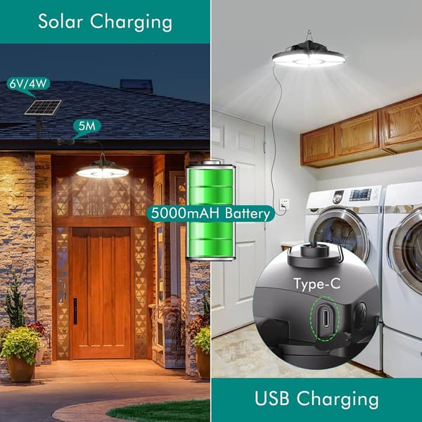 Solarkrone med fjernbetjening 152 LED 2500LM Indendørs hus med bevægelsessensor | 4 ophængningsmetoder 5000MAH 2500K-6500K 5 lysstyrker til haven