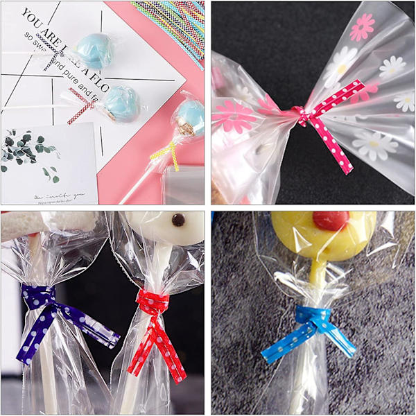 360 stk. 15 cm Slikkepindepinde, Cake Pops-poser og indpakningssæt - Inklusive pakkeposer og metalliske twistbånd