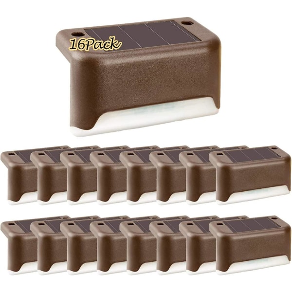 16-pack solcellslampor för utomhusbruk, vattentäta LED-solcellslampor för utomhustrappa, steg, staket, trädgård, uteplats och gångväg