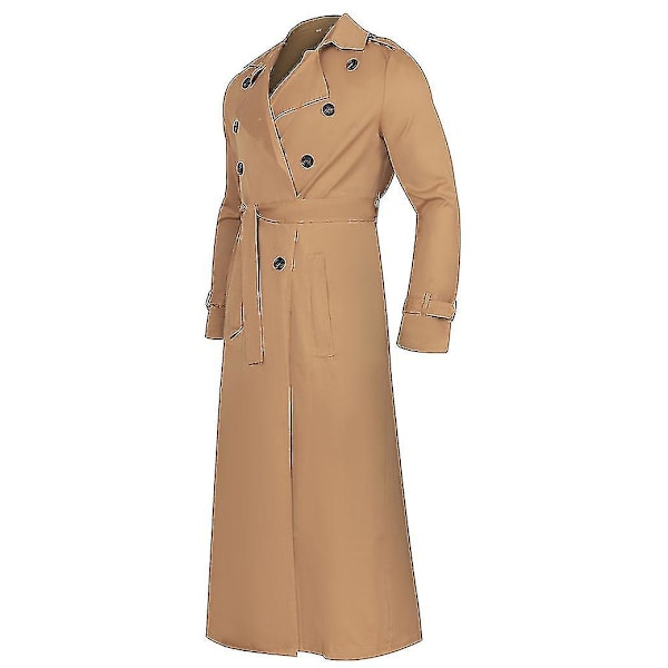 Herrar Lång Trenchcoat Krage Överrock Casual Vinterjacka Enfärgad Ytterkläder Khaki M