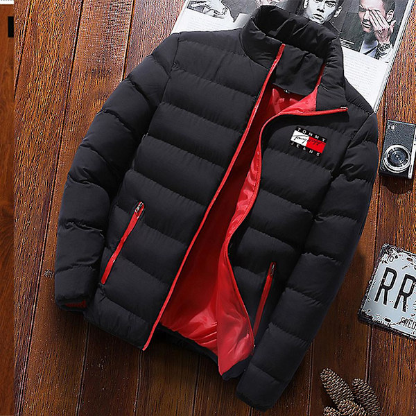 Herre Vatteret Frakke Mellemlang Tyk Dunjakke Vinter Varm Frakke Fitted Fit Wine Red M