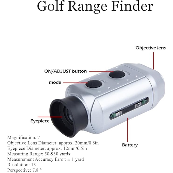 Golfavståndsmätare, 7X Uppgraderad Optik Handhållen Monokulär Teleskop, 1000 Yards Räckvidd för Jakt/Golfare, Hög Noggrannhet Digital Avståndsmätning