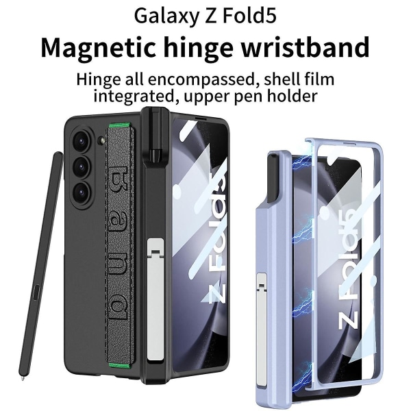 Z Fold 5 Case, Slim Pc Case För Samsung Galaxy Z Fold 5 med magnetiskt gångjärnsskydd, skärmskydd & armband Blue For Galaxy Z Fold 5