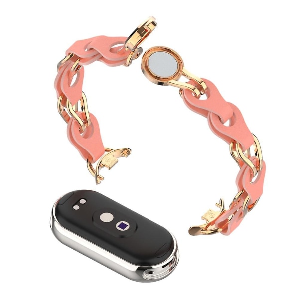 För Xiaomi Smart Band 8 magnetiskt watch äkta koläder+kedjearmband av aluminiumlegering Walnut Red