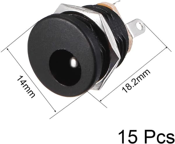 sourcing map DC-022 5.5mmx2.1mm DC Strømstik Socket 3 Ben Hun Panelmonteringsstik 15 stk