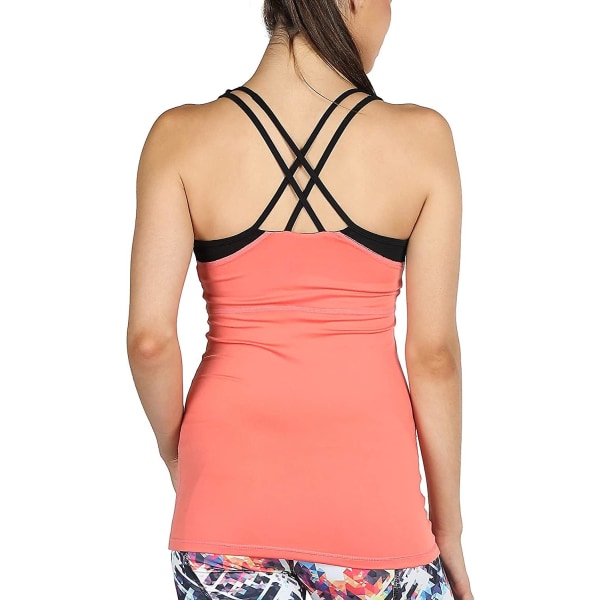 Träningsyoga linne för kvinnor med inbyggd bh, fitness med remmar i ryggen Pink S