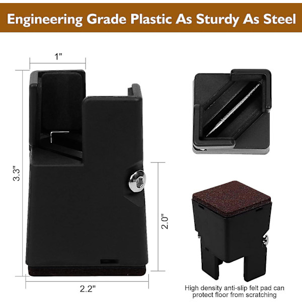 Sänghöjare 4 tum med justerbar skruvklämma, 4-pack tunga möbelhöjare, stöder upp till 5 000 pund, passar möbelben med tjocklek från 0 2 Inch   Black 4 Inch   Brown