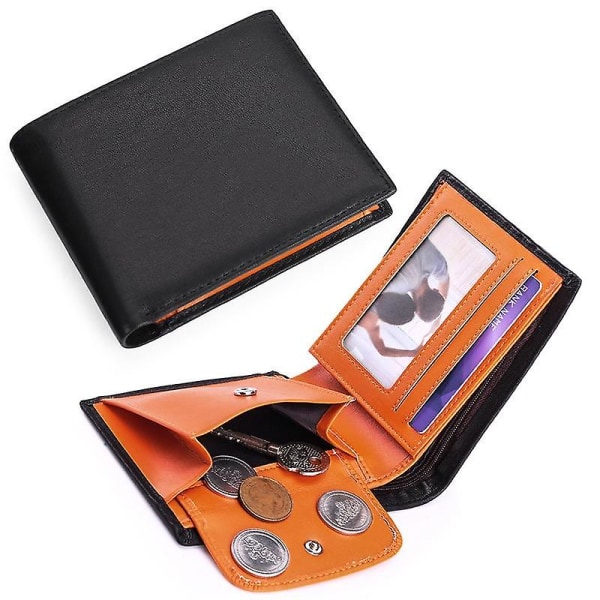 Läder Män Kort Plånbok Kontrast Färg Mynt Kort Kontanthållare Plånbok Black Orange