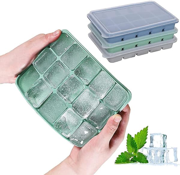 3-pack iskubrickor i silikon med stänksäkra lock, 45 kuber