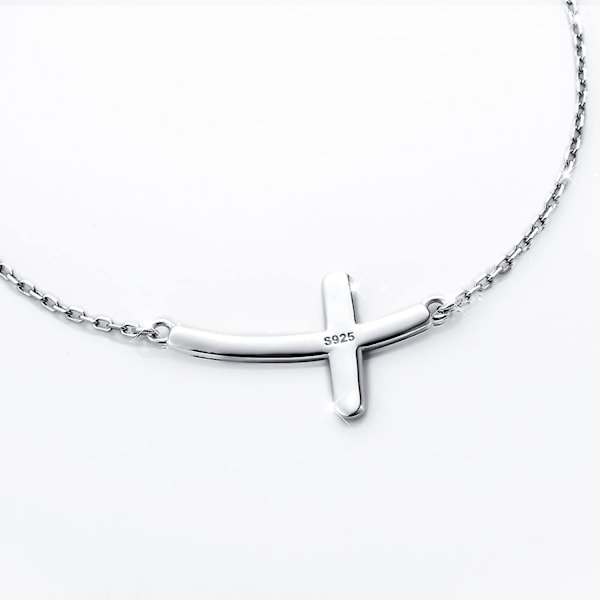 Sideways Kors Armbånd S925 Sterling Sølv Koncist Klassisk Kors Armbånd