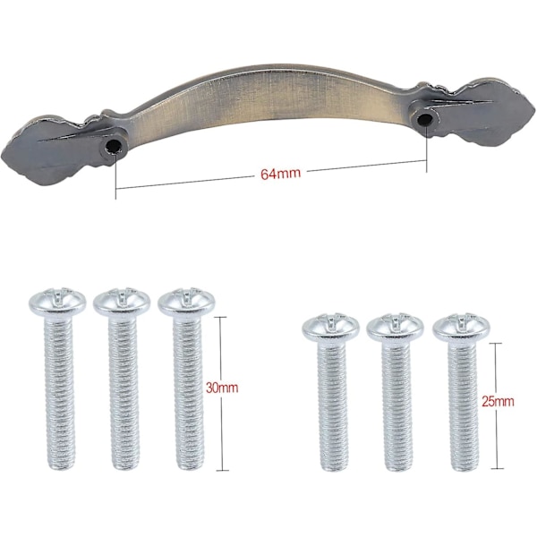 Sett med 10 Skap Håndtak - 11 cm, (64 mm Avstand Mellom Hull) - Grønn Bronse