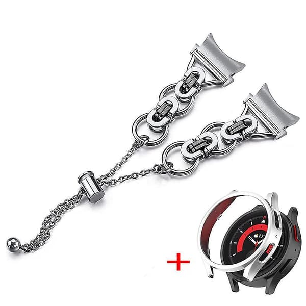 Rostfritt stål armband för Samsung Galaxy Watch 5 Pro 45mm med PC-skydd Silver Black Silver Frame