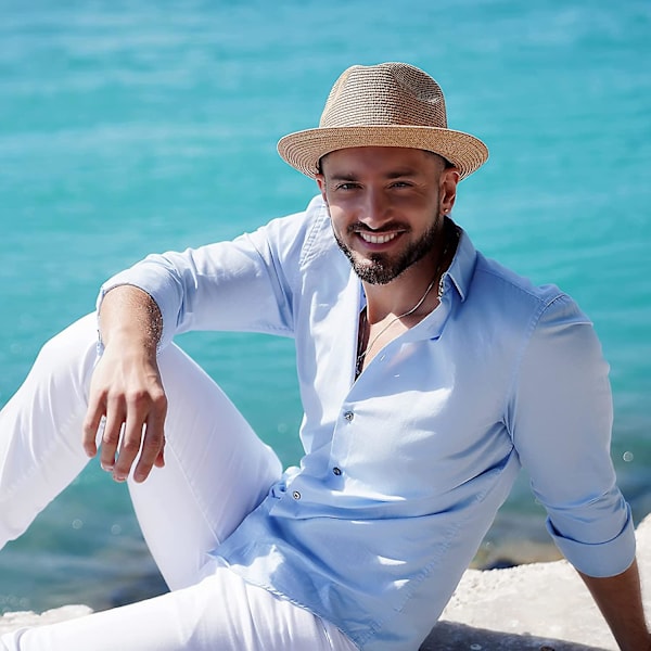 Herre Dame Strå Foldbar Rulle Hat Fin Flet Fedora Sommer Strand Solhat Style 3