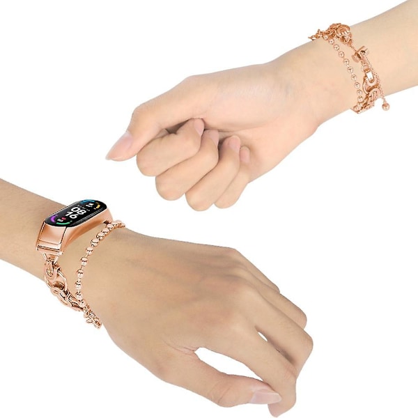 Smart klocka band för Xiaomi Mi Band 3/4 två rader rostfritt stål ersättning armband handledsrem Rose Gold