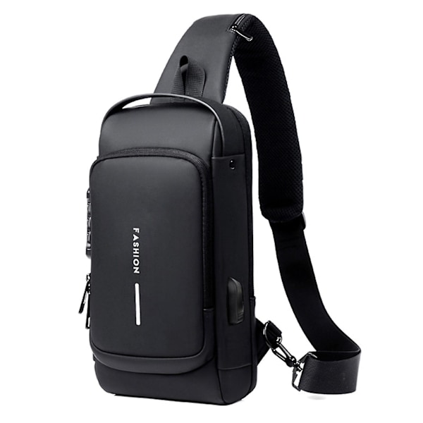 Herrar Axelväska, USB Laddning Sport Sling Väska Manlig Anti-Stöld Bröstväska Med Lösenordslås Black