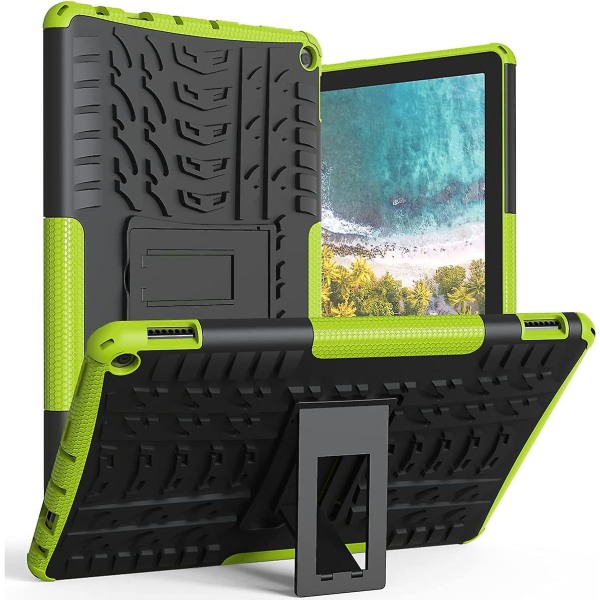 För FIRE Hd 10 Tablet Case 2021, Heavy Dual Dual Layer Stötsäker Slagtålighet Kickstand Case Kompatibel med Fire Hd 10 Case & 10 Green