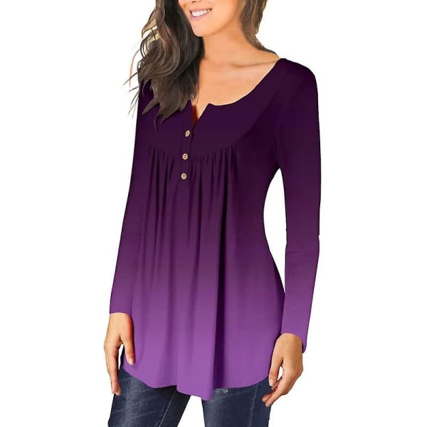 Dame Casual Bluser Topper Løse Plisserede Blomstrede Tunika Skjorter Til Kvinder Uk V-Hals purplemauve S