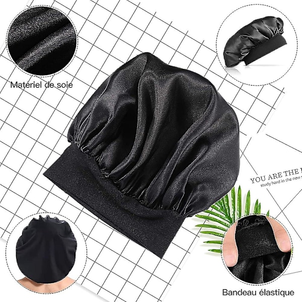 3 stycken nattmössor i satin, sovhattar, dubbellagers silkesmössa, satin