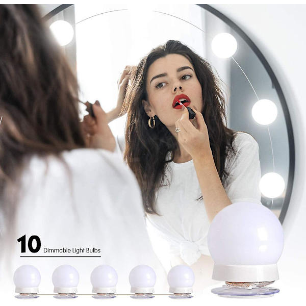 Hollywood LED Vanity Lys Strip Kit med 10 Dæmpbare Pærer til Makeup Spejl i Fuld Længde, Vægspejl, Plug-In Vanity Spejl Lys med