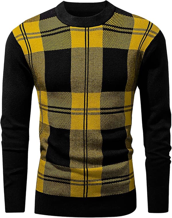 Herrjumper Vinterrutig Tröja Rund Hals Pullover Tröjor Stickad Casual Höst