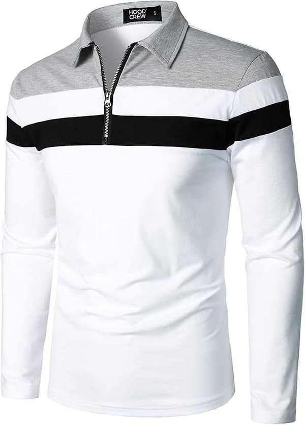 Herr Casual Långärmad Polotröjor Kontrastfärg Patchwork Bomull Tee Toppar White S