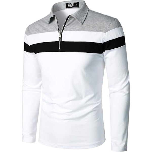 Uformelle langermet poloskjorter for menn, kontrastfarge, lappeteppe, bomulls-t-skjorter White M