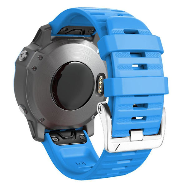 För Garmin Tactix 7 Pro/Fenix 7X/Fenix 6X Pro 26mm Silikonklockarmband med stålspänne i silver Sky Blue