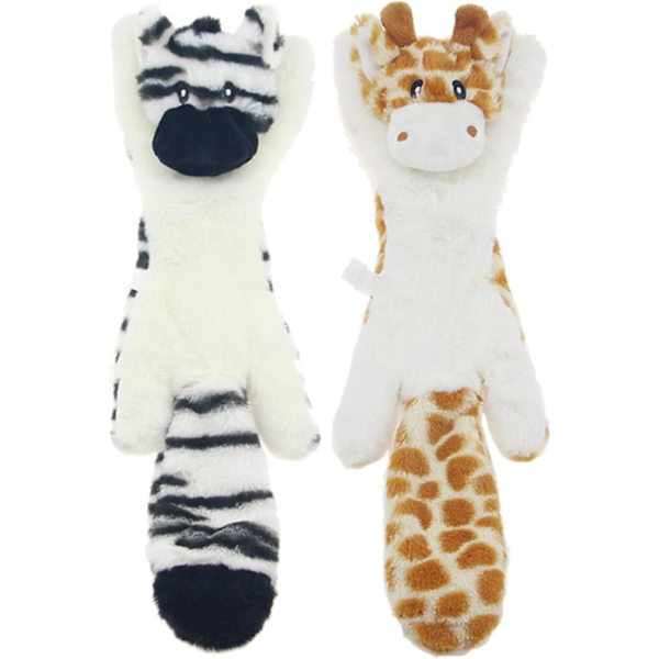 Mjukisdjur med ljud, 2-pack, pipande leksaker för hundar, ofyllda säkra tuggleksaker, för valpar, små och medelstora hundar, hjort och zebra