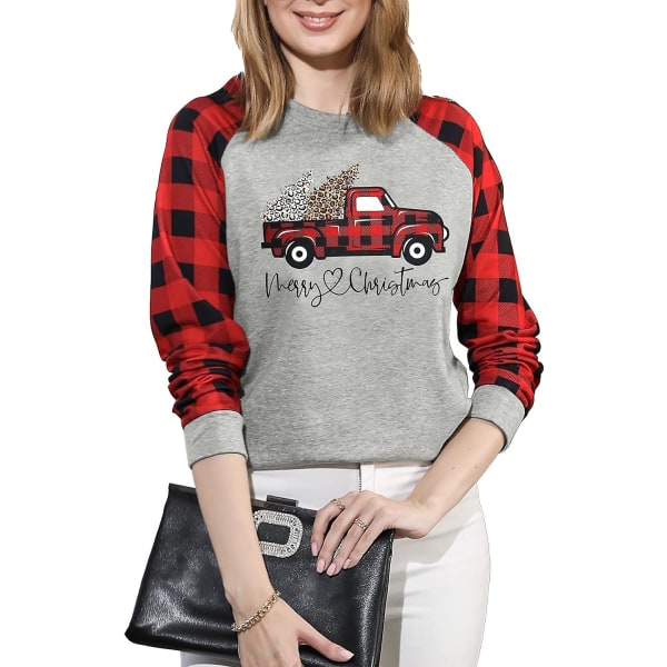 Merry Christmas Sweatshirt för kvinnor - Långärmad Xmas Print Top M