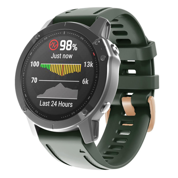 20 mm silikoninen vaihtoranneke Garmin Fenix 7S/6S Pro/5S Plus/Instinct 2S -kelloon, ruusukultainen solki Army Green