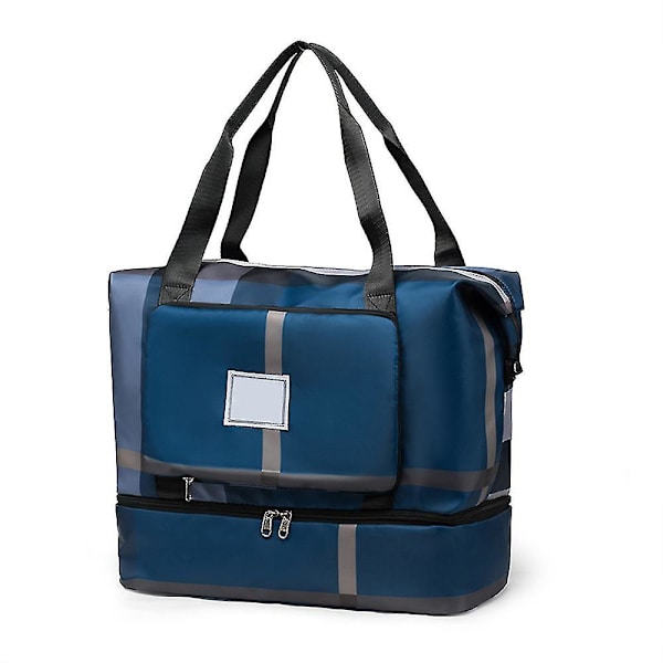 Reiseveske, duffelbag for reise, fargeblokkmønster, stor kapasitet, multifunksjonell og sammenleggbar Blue