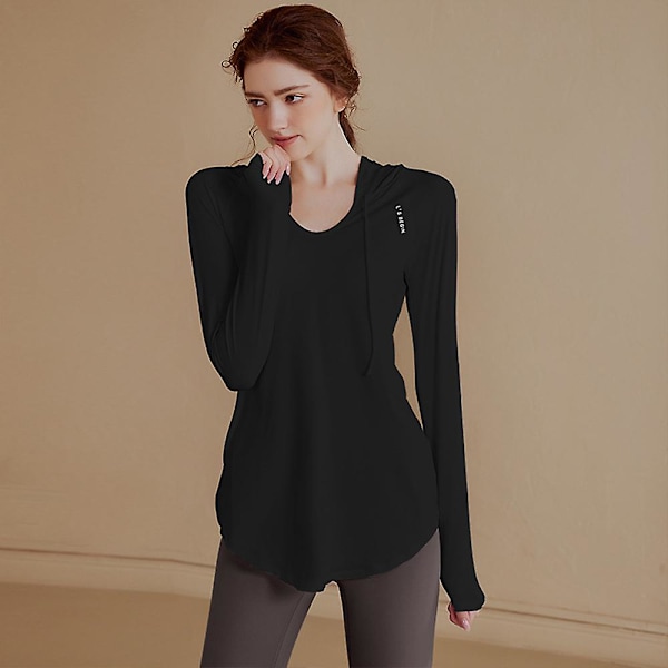 Naisten pitkähihaiset treenipaidat, löysä malli, nopeasti kuivuva, urheilullinen ja pehmeä black XL