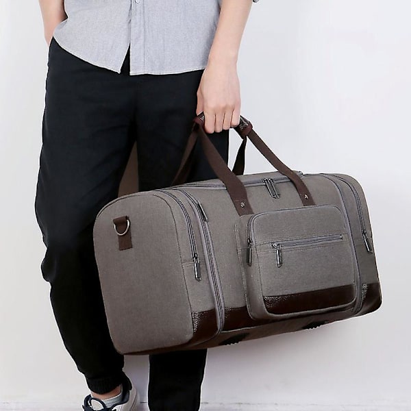 Canvas Resväska Stor Crossbody Väska Stor Kapacitet Resväska Weekendväska Bekväm Handbagageväskor Herrar Duffelväska grey