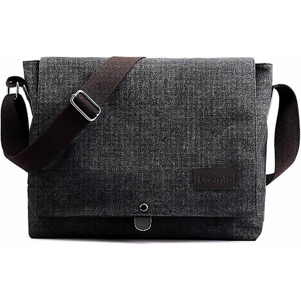 Herre Skuldertaske, simpel Canvas Messenger Taske Herre Skoletaske. Acsergery (sort) Gave