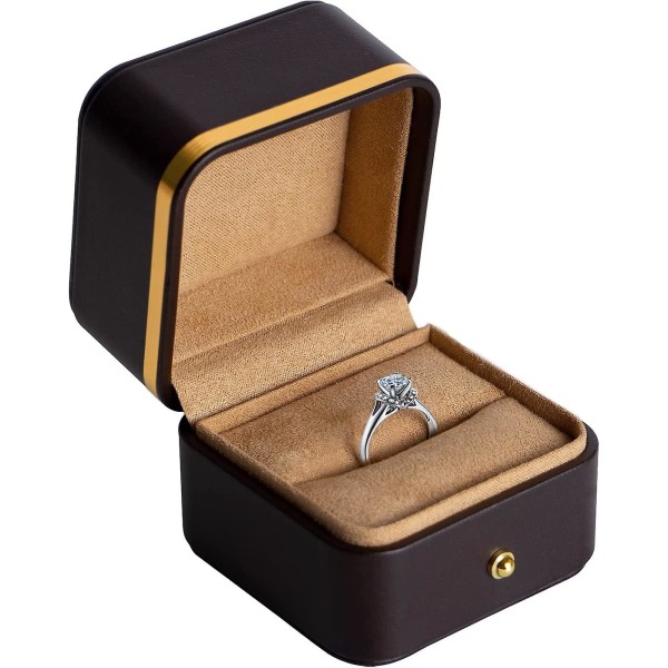 Bröllopsring Box Premium läder förlovningsring box för bröllop, förslag, förlovning, smycken case (brun ring box)