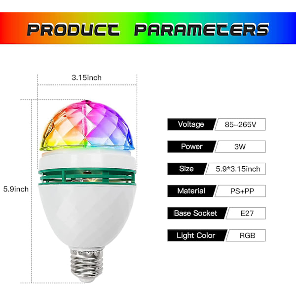 3-pack färgskiftande glödlampor E26, RGB flerfärgade skiftande fest LED-lampor stroboskop kristall scenlampor för disco, födelsedagsklubb bar för hemmafester