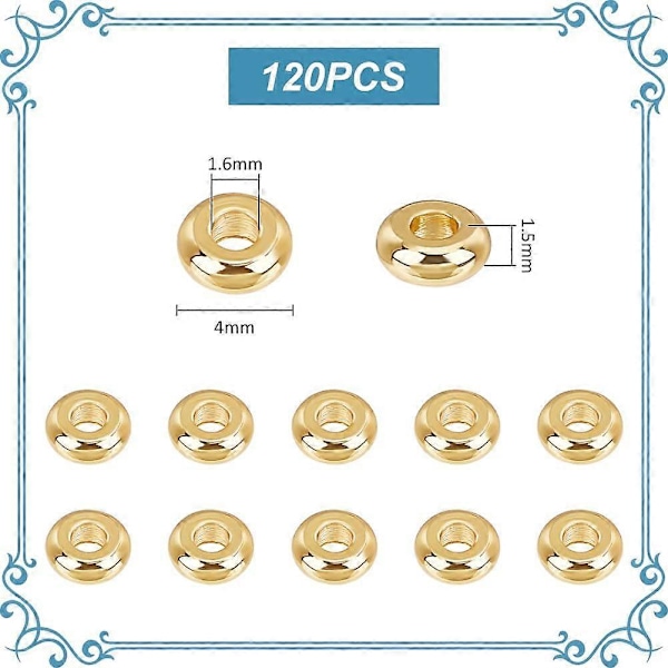 120 st 4mm Äkta 18k Guldpläterade Runda Distanspärlor Platta Runda Heishi Pärlor Mässing Slät Rondelle Skiva Distanser för Armband Halsband Smyckestillverkning 1,6